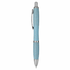 Blue and silver Recycled Wheat Stalk Pen with metal clip and retractable tip.