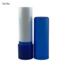 Blue and white empty roll-on deodorant container with cap off.