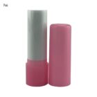 Pink and white lip balm container with its cap removed.