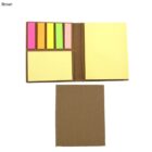 Brown sticky note set with colorful tabs, open and closed, on a white background.