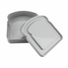 Two Eco Friendly Promotional Sandwich Boxes shaped like bread slices, ones lid slightly open.