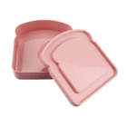 Two pink Eco Friendly Promotional Sandwich Boxes, bread-shaped: one with lid, one without.
