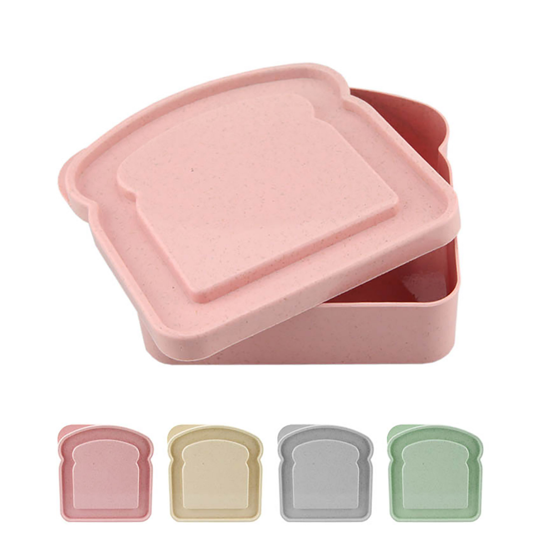 Set of four Eco Friendly Promotional Sandwich Boxes in pink, beige, gray, and green.