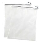 Two white mesh drawstring bags overlapping on a plain white background.