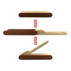 Three views of a wooden object showing how it transforms into a tilted stand.