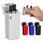 Hand holding Portable Folding Eco Straws With Logo beside four colored portable cases.