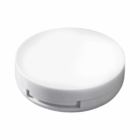 Promotional Lip Gloss Mirror Case in round white plastic with lid, shown on plain background.