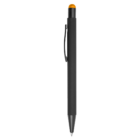 Promotional Rubberised Metal Stylus Pen with silver tip, clip, and orange button.