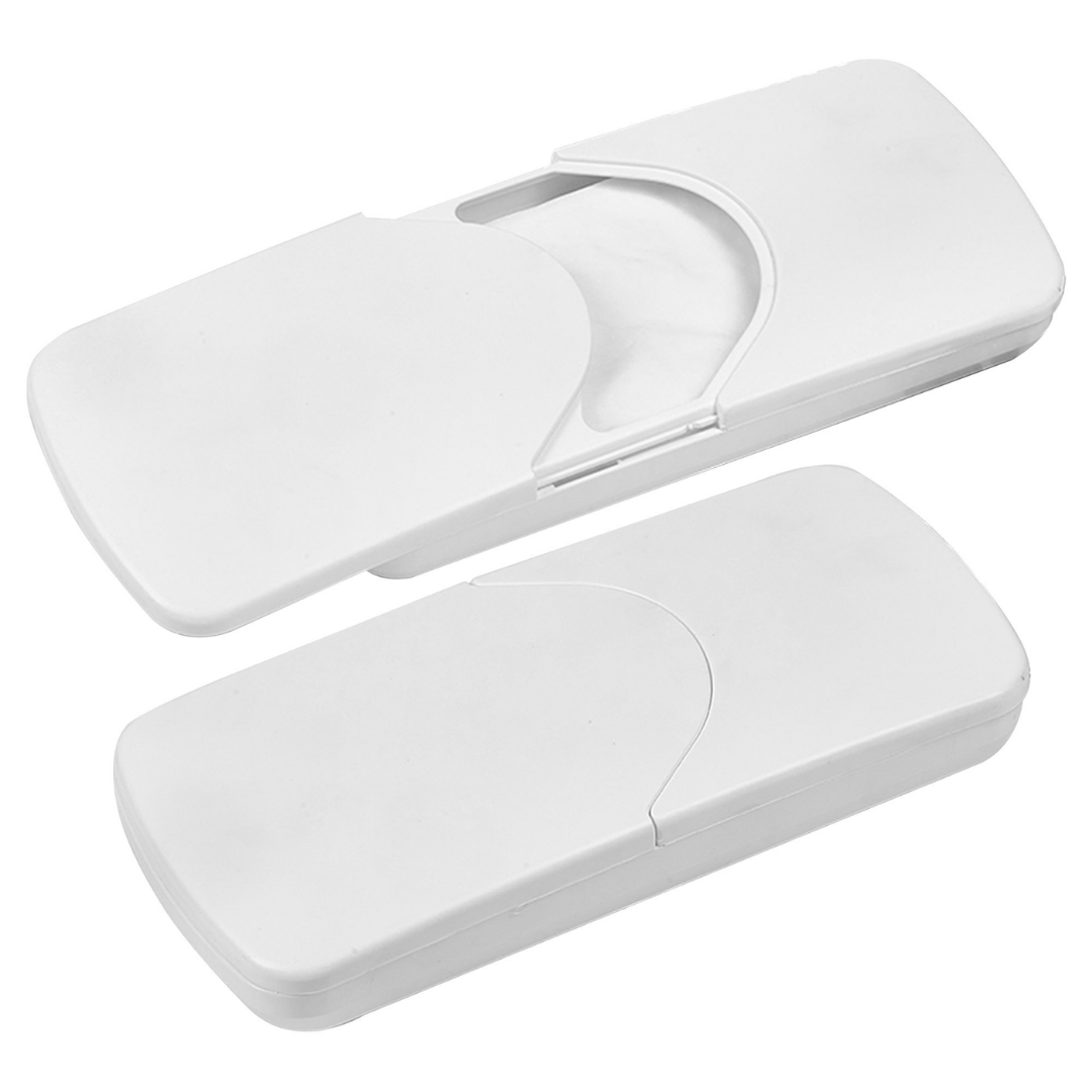 Two Super Sun Visor Logo Tissue Holders: one open with wipes, one closed.