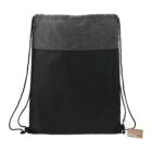 A black cinch bag with a gray top section and drawstring straps.
