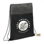 Black and gray drawstring bag with Sage Philosophy, 100% Natural logo.