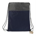 A two-tone drawstring backpack with black and gray panels.