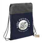 Drawstring bag with Sage Philosophy and 100% Natural text, plant graphic in circle.
