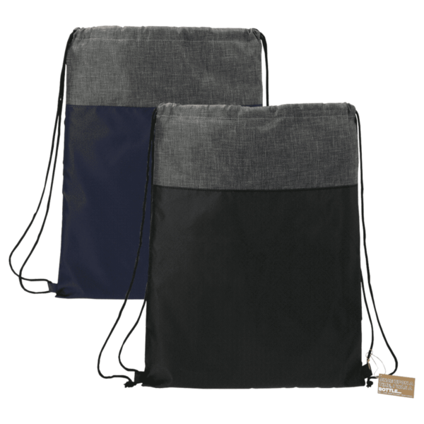 Two drawstring bags, one black, one navy, with gray tops and cords.