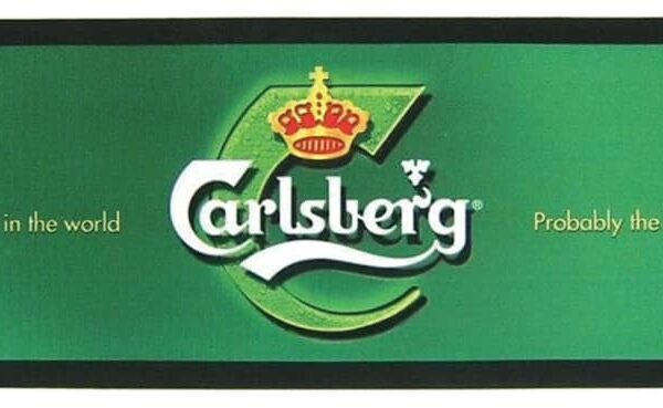 Green Carlsberg logo with the slogan Probably the best beer in the world on both sides.