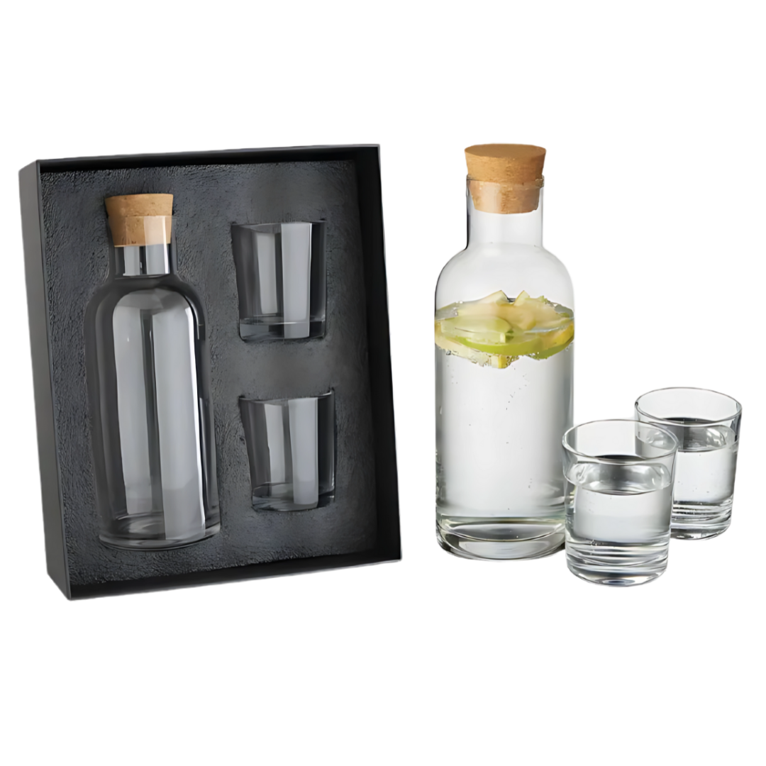 Stay Home Personalised Carafe Sets: glass carafe with 2 glasses, boxed, lemon design.