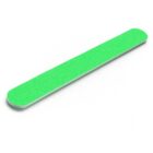 A green nail file with a rectangular shape on a white background.