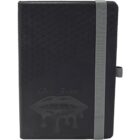 Black textured notebook with GlossTone embossed on cover, secured with a gray elastic band.