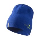 Blue knit beanie with a small playin casino logo and a rectangular reflective patch.
