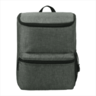 A gray, rectangular backpack with a textured fabric finish. It features a top handle, a front zippered pocket, and a side mesh pocket. The backpack has a simple, minimalist design, ideal for everyday use.