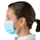 Person wearing Australian Made Disposable Face Masks (CLEARANCE) and a white shirt.