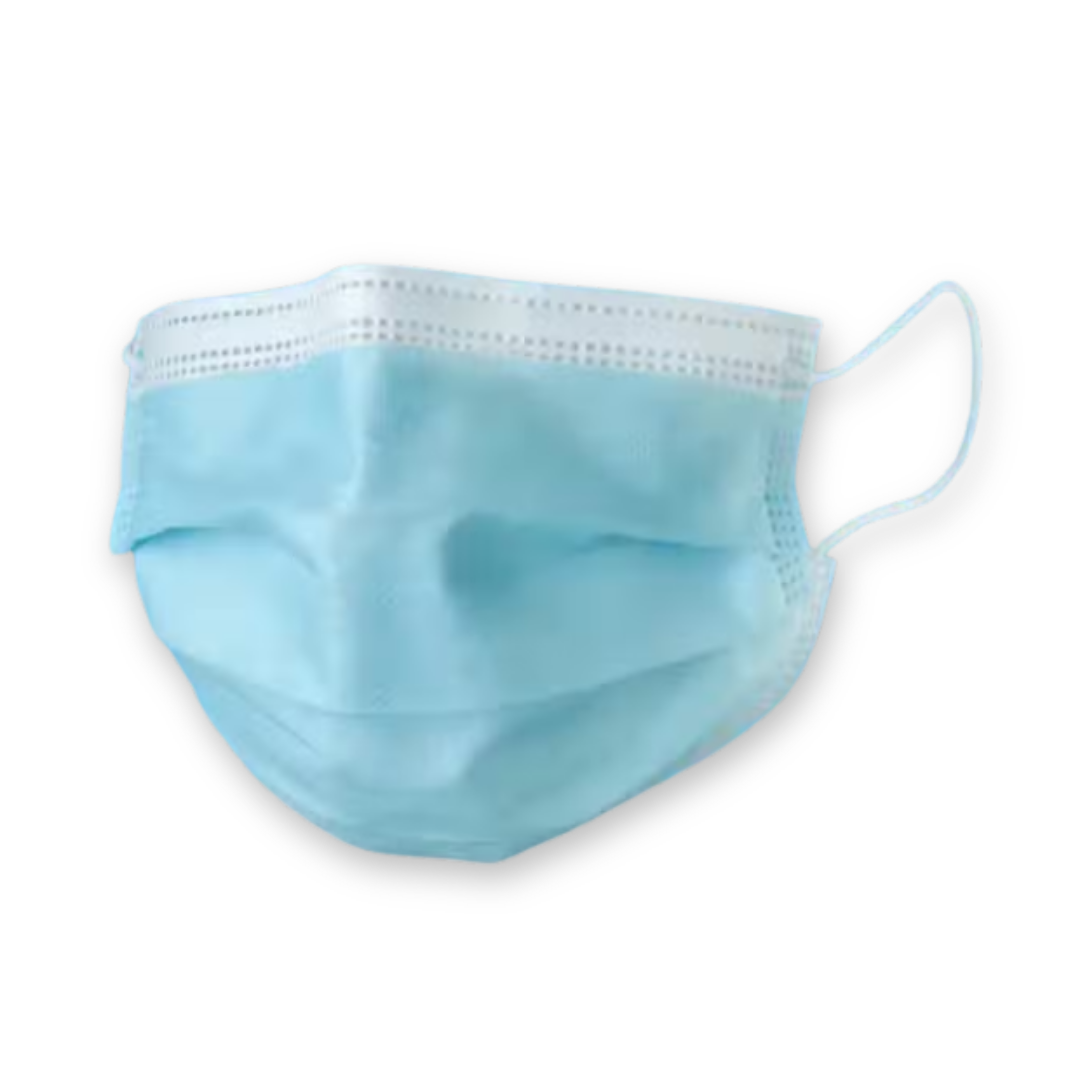Australian Made Disposable Face Mask (CLEARANCE), blue with ear loops on white background.