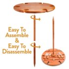 Wooden picnic table with detachable top and built-in storage for utensils. Easy to assemble.