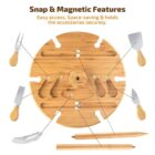 Bamboo cheese board with magnetic slots for knives and accessories.