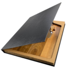 Black book-style box reveals a Cheese Board Set, ideal for corporate gifting.