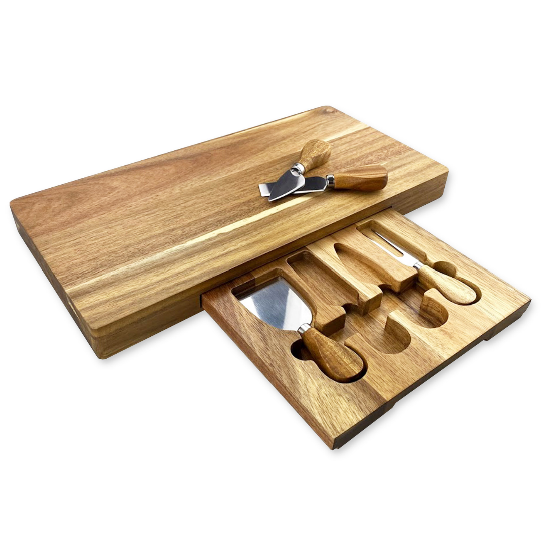 Hattan Branded Cheese Board set with drawer, knife set, and wine opener included.
