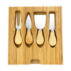 Bamboo cheese board tray with a set of 4 knives.