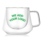 Deluxe Logo Decorated cup with WE ADD YOUR LOGO elegantly printed in green.