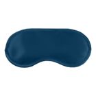 A plain dark blue sleep mask with a smooth texture, viewed from above.