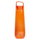 Orange plastic water bottle with a handle on the lid.