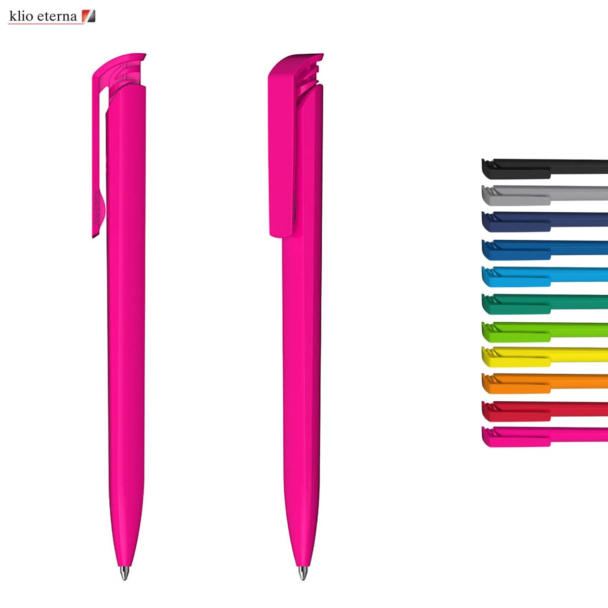 Pink pen with various color options displayed on the side.