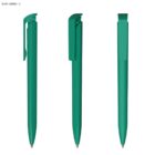 Three green pens with clips shown from different angles.