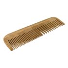 A wooden comb with both fine and wide teeth on a white background.