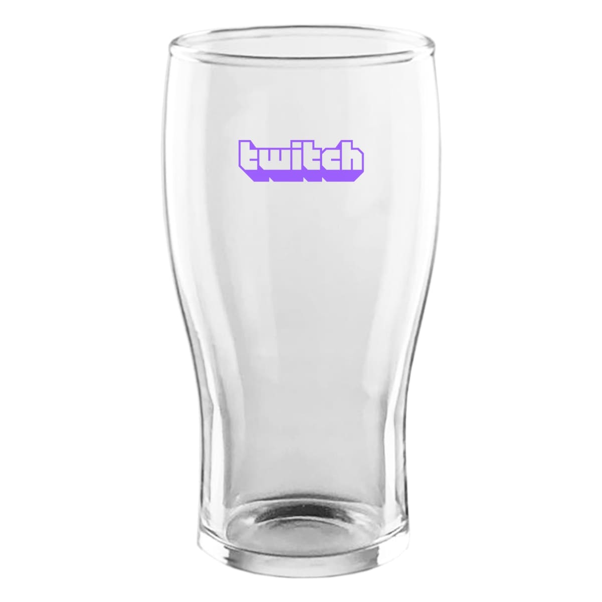 Clear glass with a purple Twitch logo on it.
