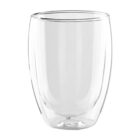 Clear double-walled glass tumbler against a plain white background.