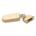 A wooden USB flash drive with its cap removed.