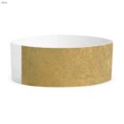Gold and white paper wristband on a white background.