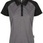 Gray and black short-sleeve polo shirt with a collar and three buttons down the front.
