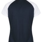 Back view of a short-sleeve polo shirt with white sleeves and a black body.