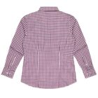Red and white checkered long-sleeve button-up shirt displayed flat, back view.