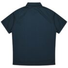 A plain dark green polo shirt with short sleeves is laid flat on a white background, showing the back view with a collar at the top.