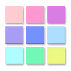 75 x 70mm coloured sticky notes create a vibrant 3x3 grid on a pristine white background.