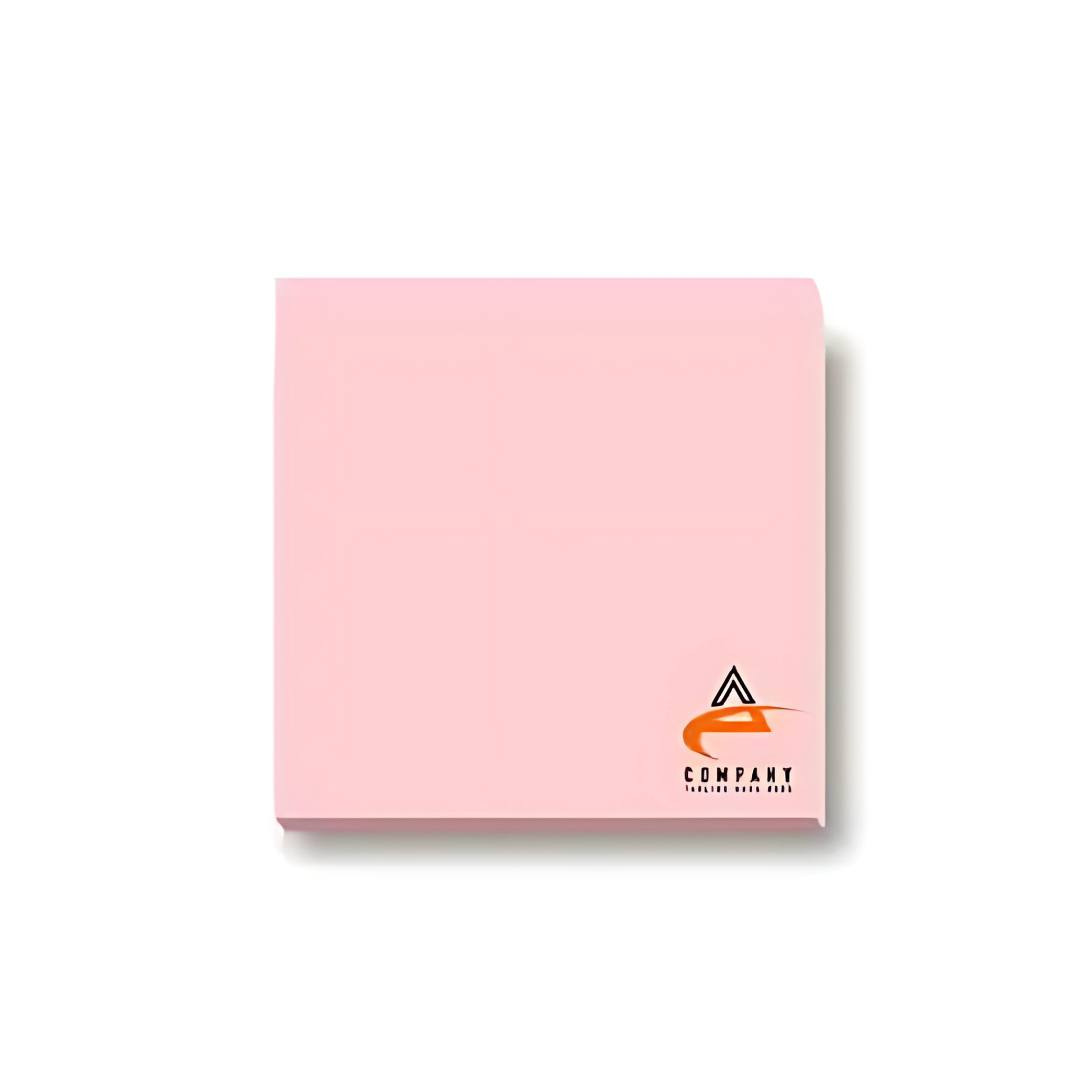 75 x 75mm Colourful Sticky Notes with a company logo in the bottom-right corner.