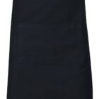 A black waist apron with a front pocket, shown against a white background. The apron is simple and practical, suitable for use in cooking or serving settings.