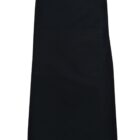 A black waist apron with a large central pocket, simple and unadorned, shown against a plain white background.