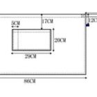 Diagram of a long waist apron with dimensions: 82cm strap, 70cm height, 86cm width. Pocket measures 29cm by 20cm, positioned 17cm from top and 5cm from side. Made of 65% polyester, 35% cotton, 280gsm twill fabric. Described as hard-wearing with pocket.